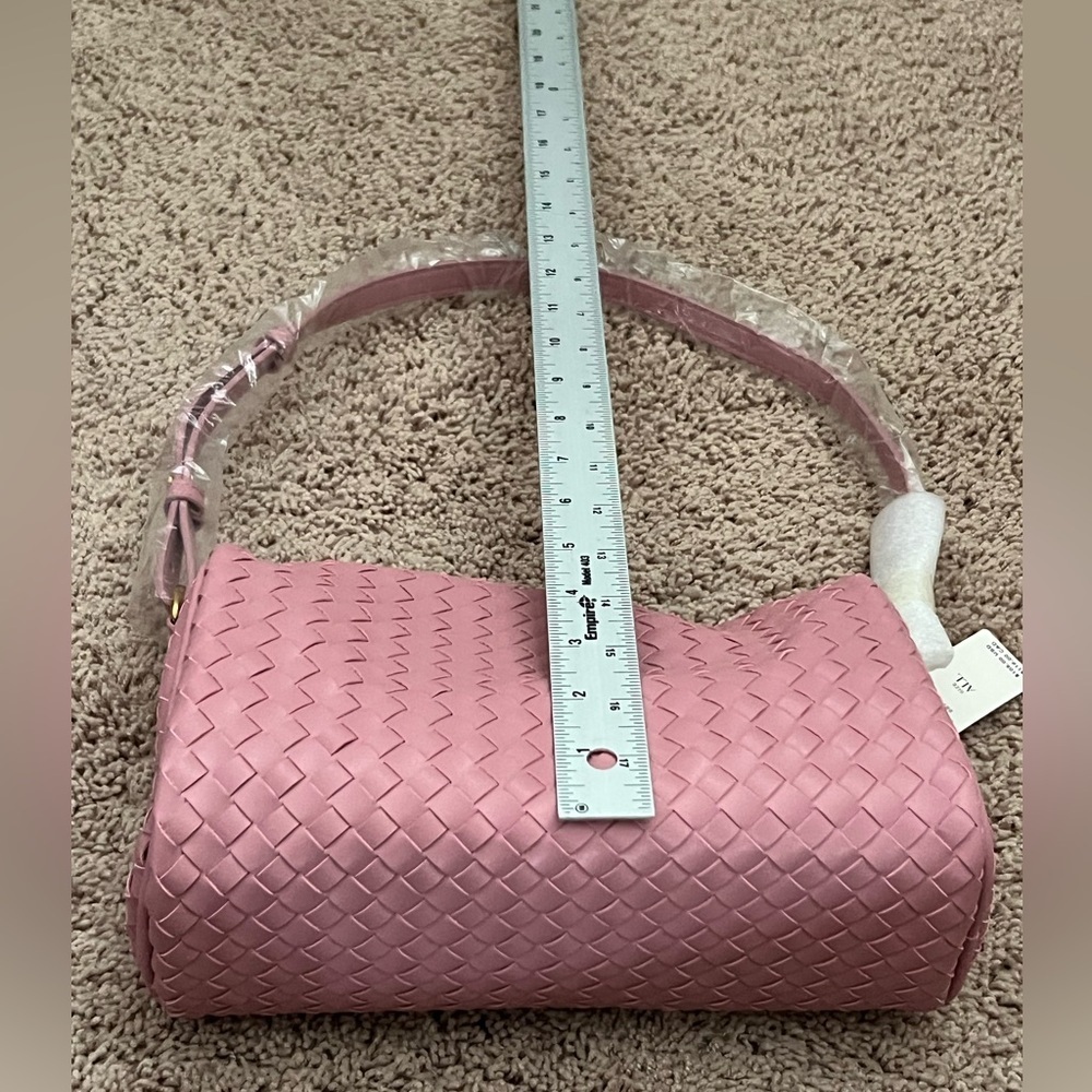 NWT new Anthropologie woven shoulder bag pink mauve faux leather zipper purse - Picture 14 of 15